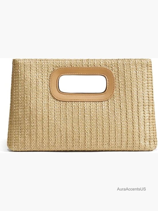 Handbags - Straw Clutch Purse with Top Handle - Summer Vacation Bag
